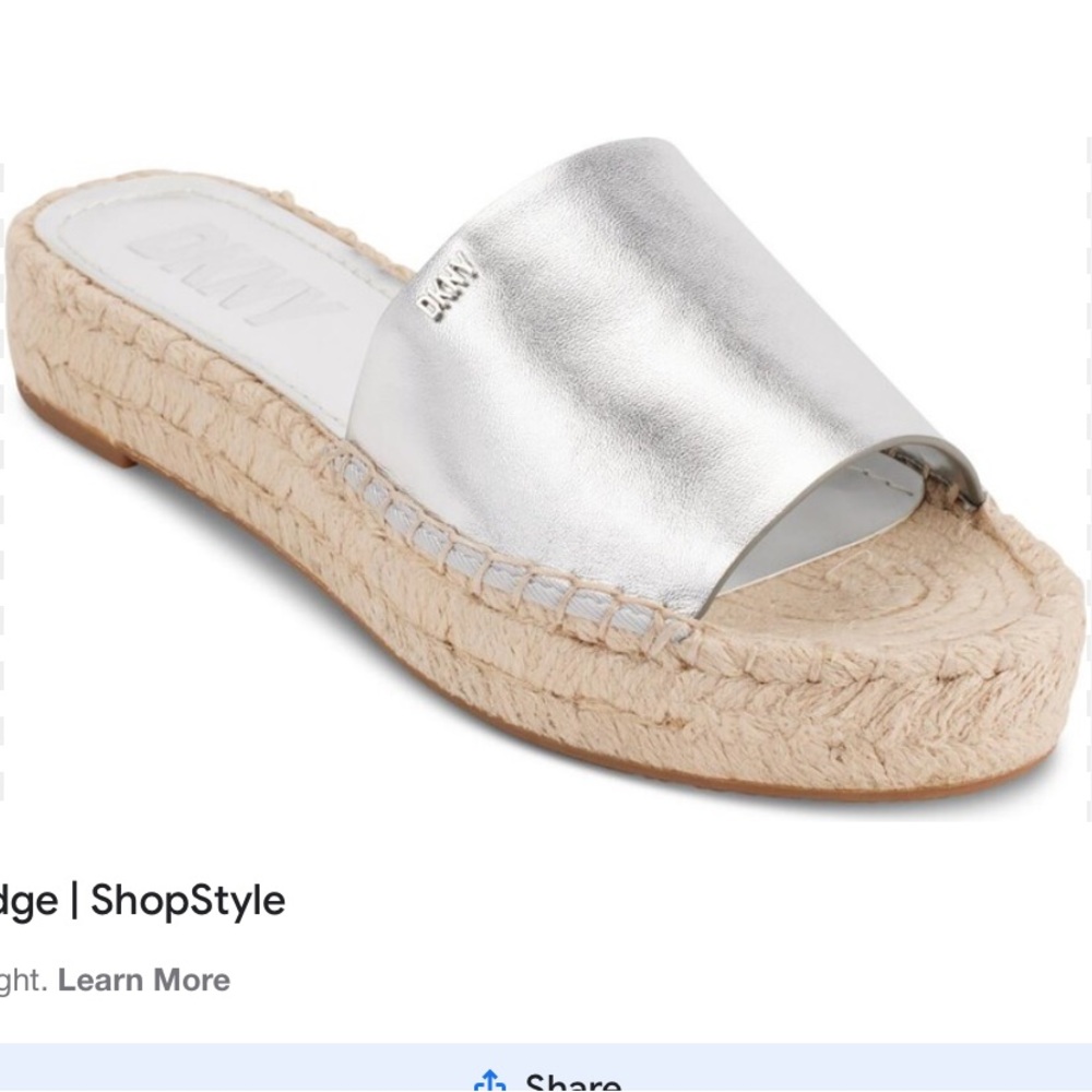 DKNY women’s Camillo slip on espadrille platform slide sandals size 8.5 silver